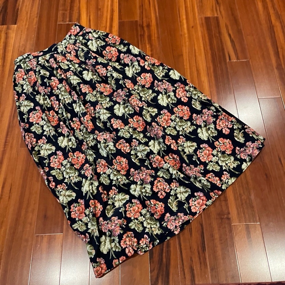 Vintage Herman Geist Floral Print Corduroy Skirt A-line Long Midi Size 12 - Picture 3 of 8